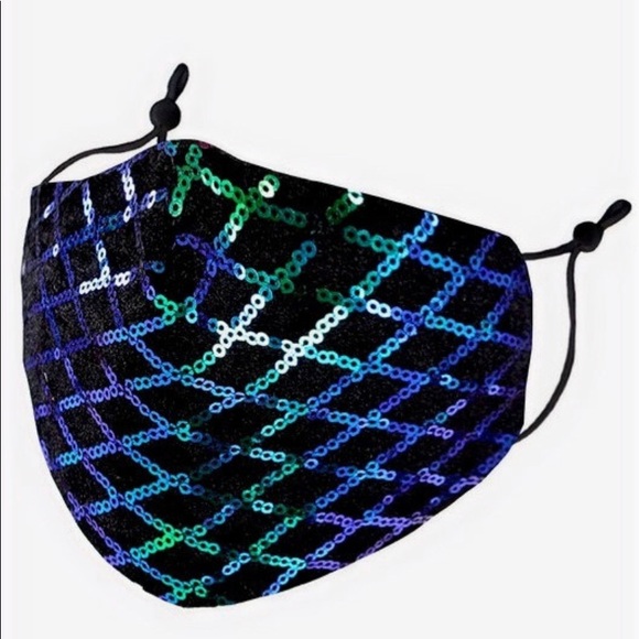 Royal Blue Multi-colored Sequined Face Mask - Picture 2 of 2